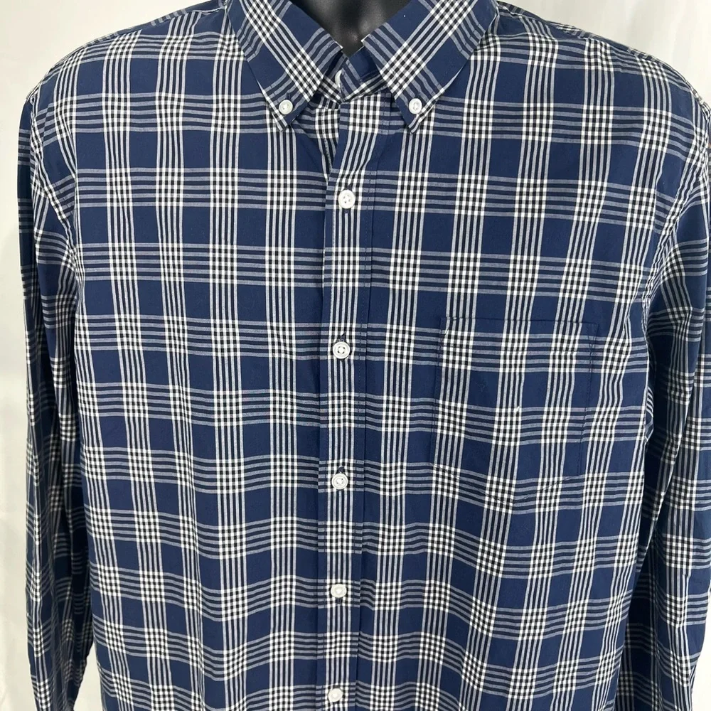J Crew Button Down Men's Blue Plaid Shirt Long‎ Sleeve slim Untucked
